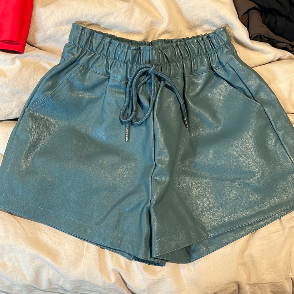 Sweet genes faux leather shorts with drawstring size small